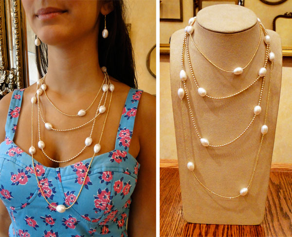 pearl and 22k vermeil chain necklaces by Patty Tobin