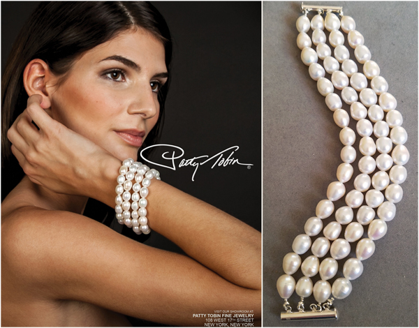 As seen in the soon to be released, Sophisticated Wedding New York Edition for 2018, Patty Tobin 4-strand baroque pearl cuff bracelet, $595.