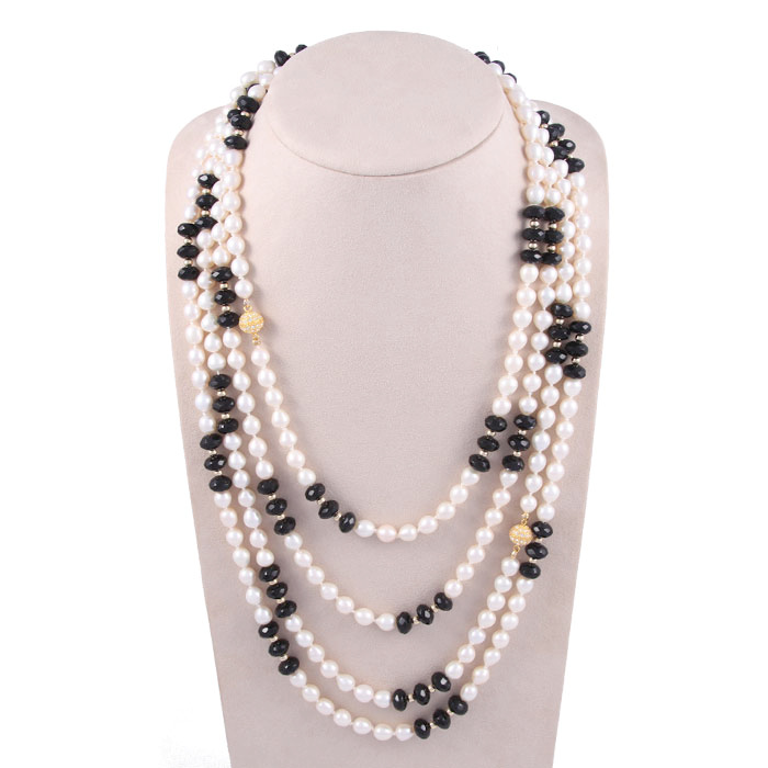 Black onyx and fresh water pearl rope by Patty Tobin