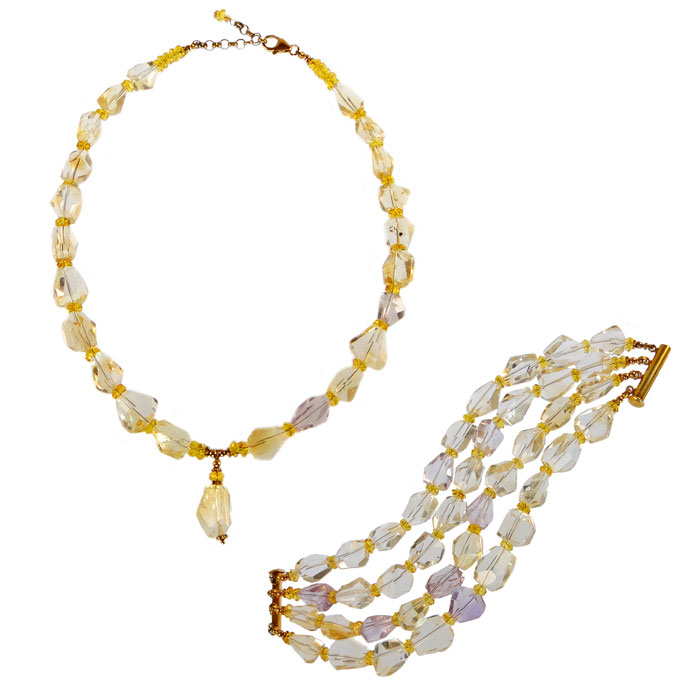 Citrine-ametrine bracelet and necklace by Patty Tobin