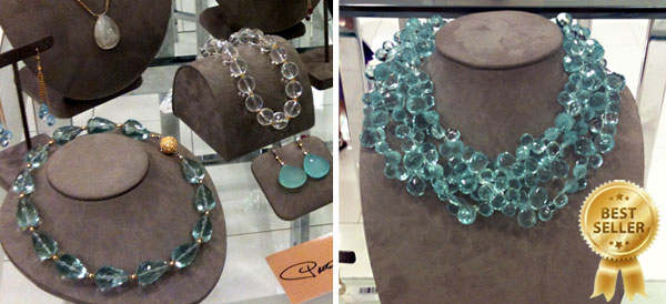 Aqua quartz and clear quartz necklace by Patty Tobin at Bloomingdale's trunk show