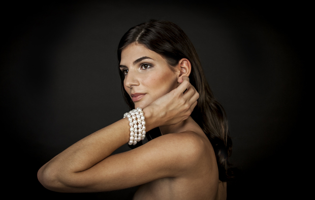 Photographed for Sophisticated Weddings New York Edition 2018 magazine. Patty Tobin four-strand pearl cuff bracelet in white, $595. Click image to shop for this bracelet online.